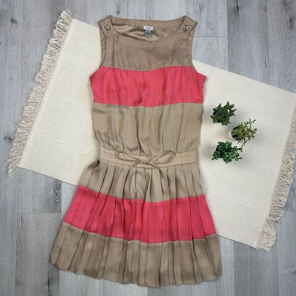 Cache Dress Size S Pleated Striped Tan Pink Flowy Summer Dress - Picture 1 of 8